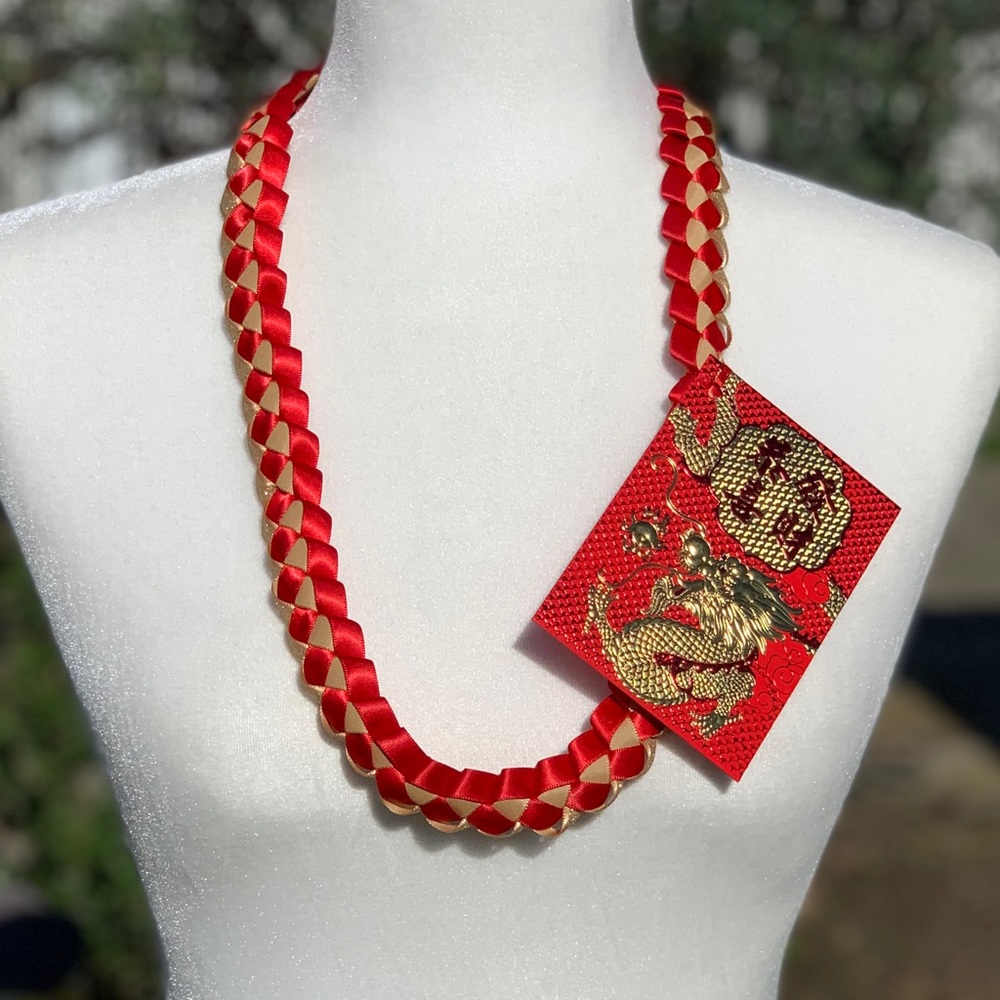 Satin Ribbon Lei ~ Lunar New Year with Dragon Envelope